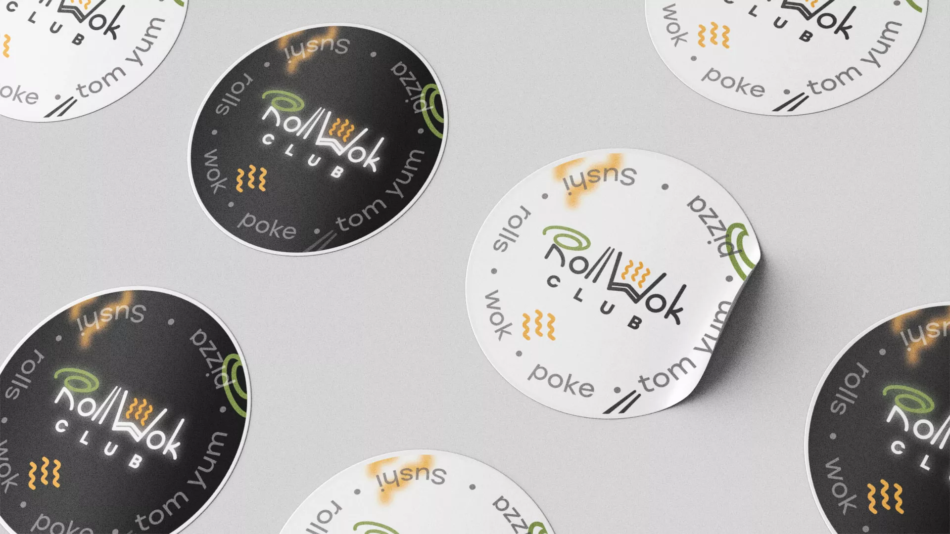 Разработка наклеек для суши-бара «Roll Wok Club» в Байкальске